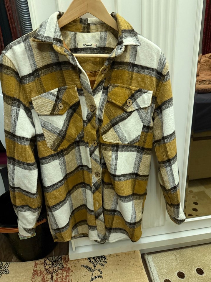 Düğmeli Uzun Kollu Rahat Kadın Gömlek mont - Görsel 4