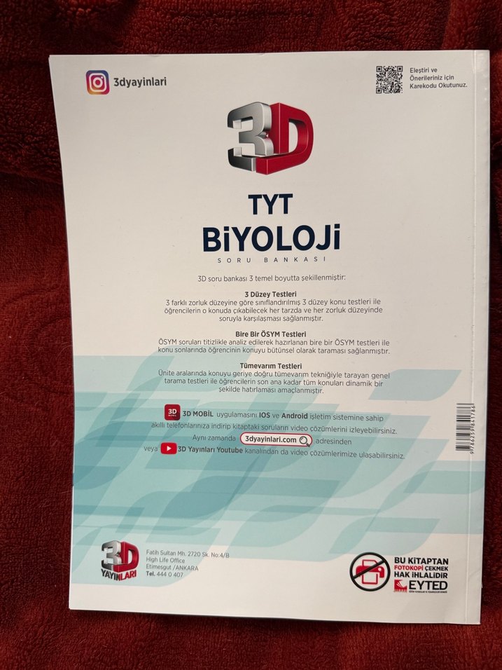 TYT Biyoloji Soru Bankası 3D Yayınları yeni - Görsel 2