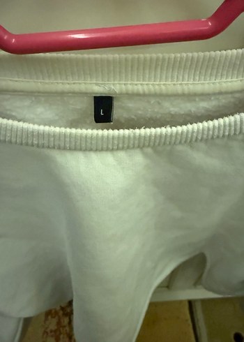 Beyaz  Kadın Sweatshirt içi pamuklu l beden ,s m daha uygun - Görsel 2