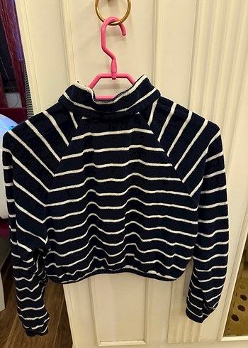 Fermuarlı Çizgili Gri Kadın Sweatshirt altı lastikli crop tarzı - Görsel 6