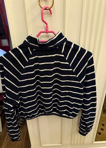 Fermuarlı Çizgili Gri Kadın Sweatshirt altı lastikli crop tarzı - Görsel 5