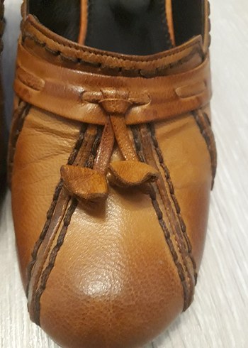 Camel Yılan Desenli Deri Topuklu Kadın Ayakkabı - Görsel 3