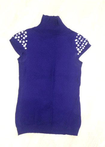 Düğmeli Mor Kolsuz Boğazlı Triko - Görsel 3