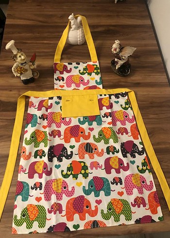 Renkli Fil Desenli Mutfak Önlüğü - Görsel 2