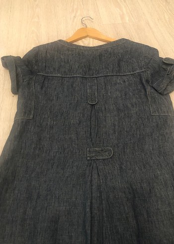 Sarı Astarlı V Yaka Denim Elbise - Görsel 3