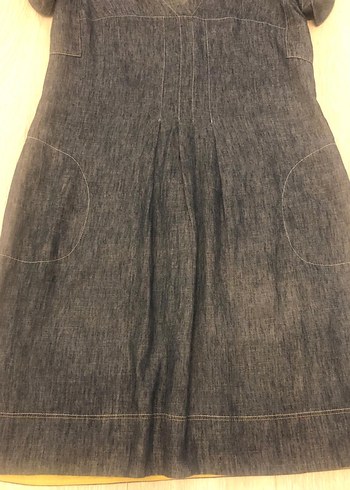 Sarı Astarlı V Yaka Denim Elbise - Görsel 8