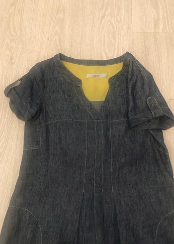 Sarı Astarlı V Yaka Denim Elbise - Görsel 10