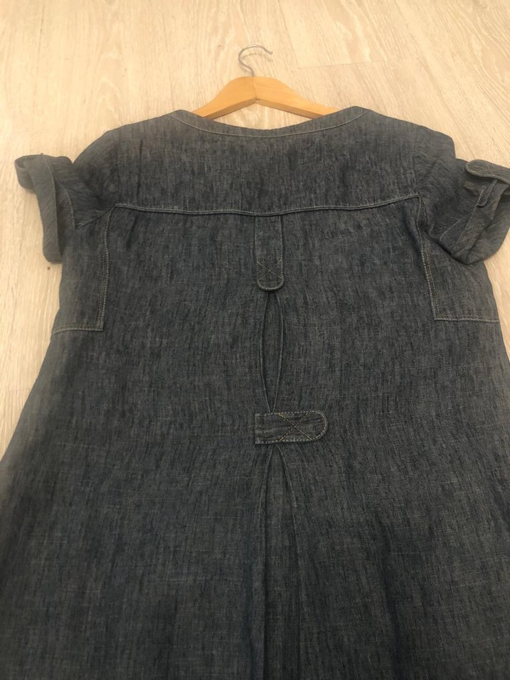 Sarı Astarlı V Yaka Denim Elbise - Görsel 3