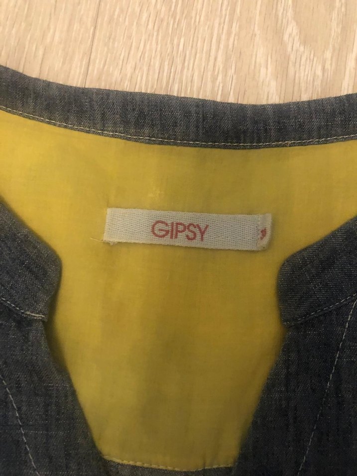 Sarı Astarlı V Yaka Denim Elbise - Görsel 5