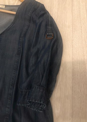 Lacivert V Yaka Midi Denim Elbise - Görsel 10