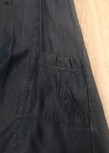 Lacivert V Yaka Midi Denim Elbise - Görsel 8