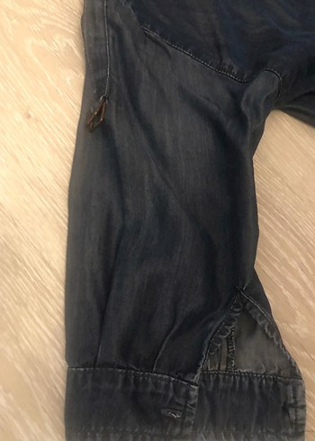 Lacivert V Yaka Midi Denim Elbise - Görsel 7