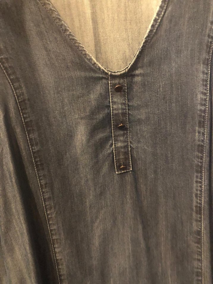 Lacivert V Yaka Midi Denim Elbise - Görsel 5