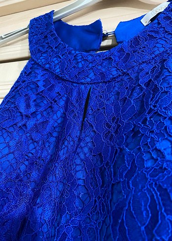 Dantel Detaylı Lacivert Midi Elbise - Görsel 2