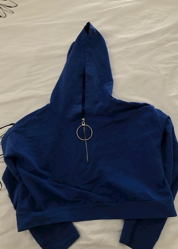 Kadın Lacivert Kapüşonlu Fermuarlı Sweatshirt - Görsel 4