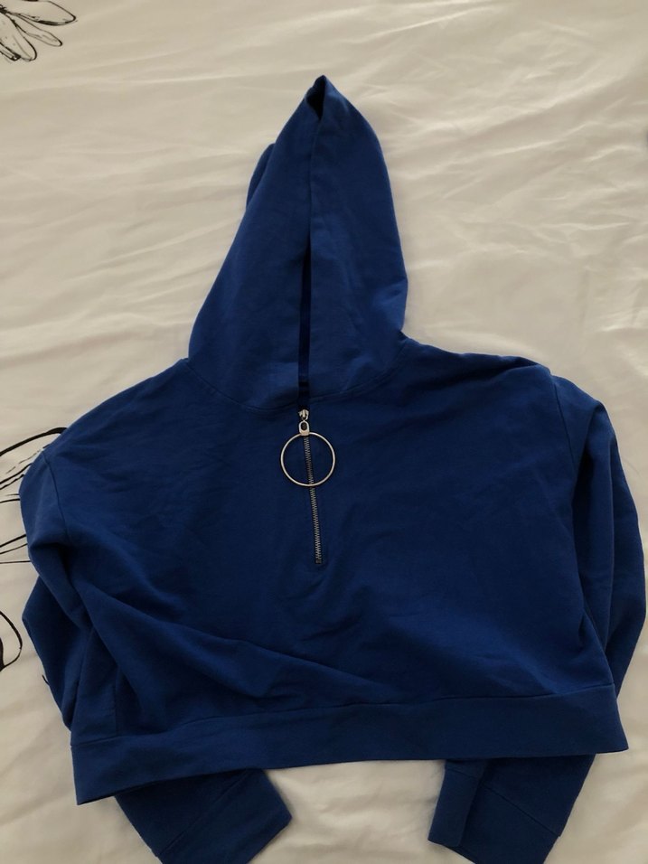 Kadın Lacivert Kapüşonlu Fermuarlı Sweatshirt - Görsel 4