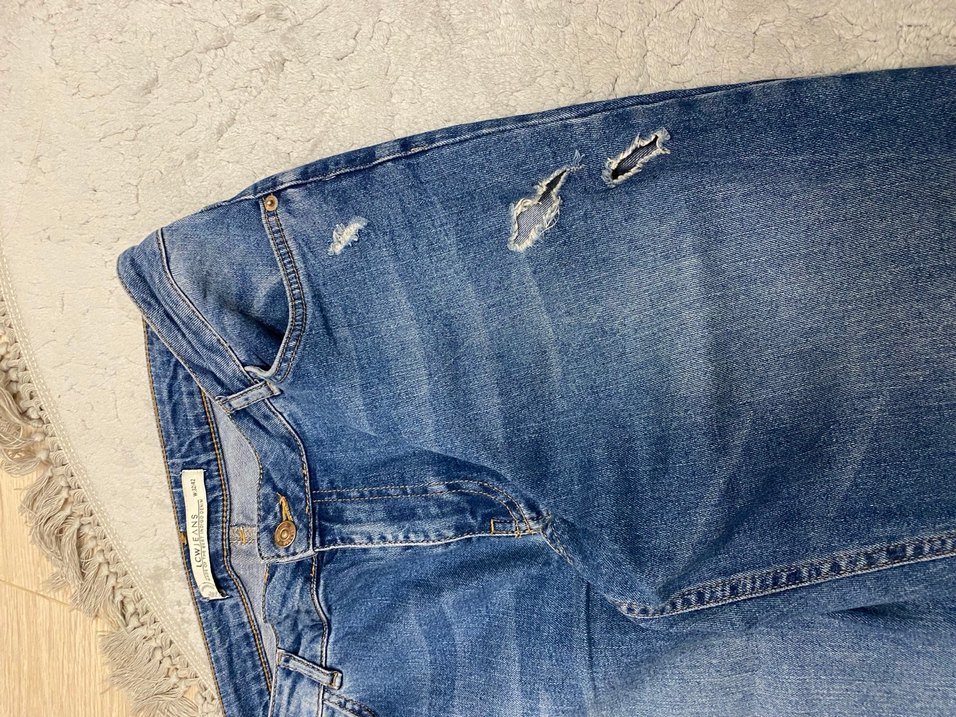 Mavi Yırtık Detaylı Geniş Kesim Kadın Kot Pantolon - Görsel 5