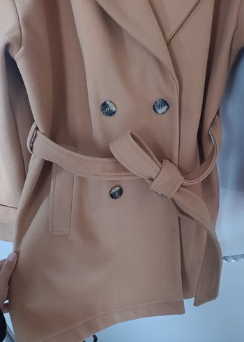 Bej Midi Kadın Kemerli Kaban - Görsel 5