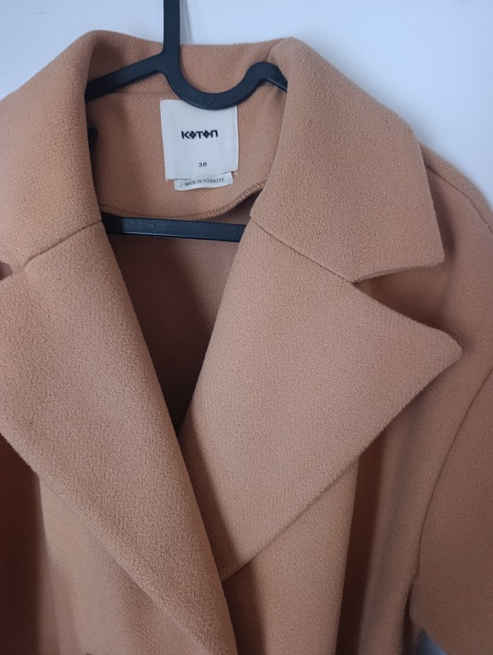 Bej Midi Kadın Kemerli Kaban - Görsel 3