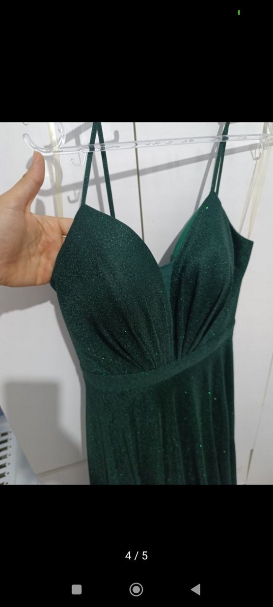 Yeşil Drapeli Uzun Askılı Abiye Elbise - Görsel 3