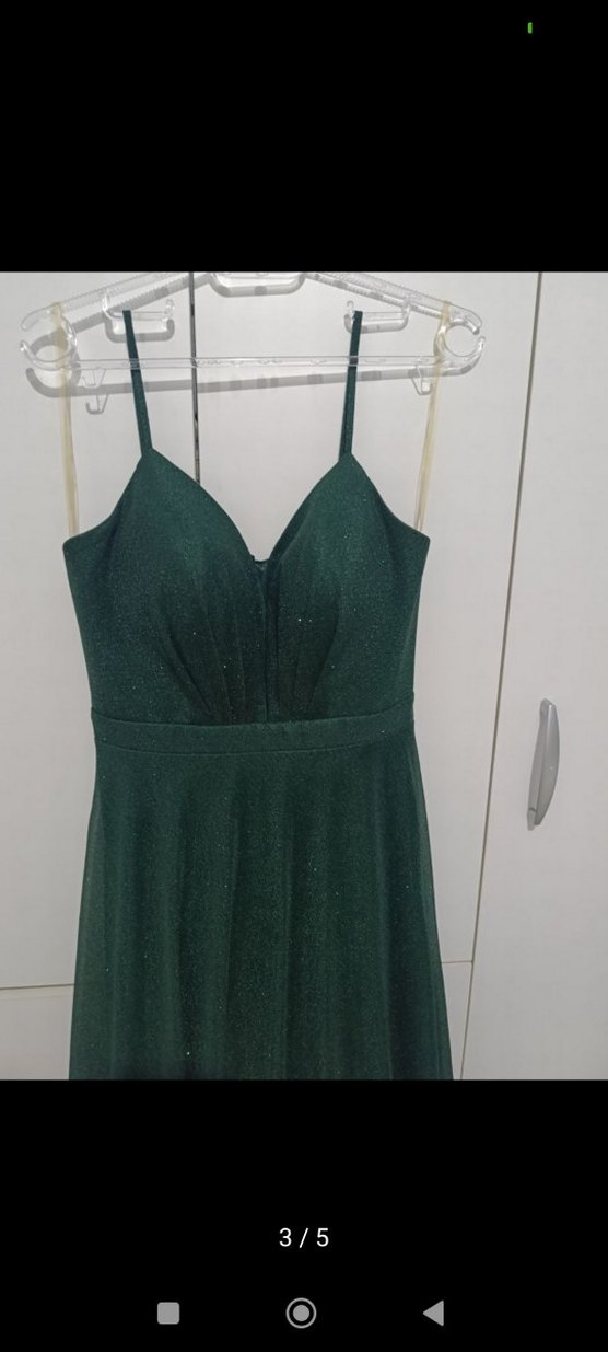 Yeşil Drapeli Uzun Askılı Abiye Elbise - Görsel 2