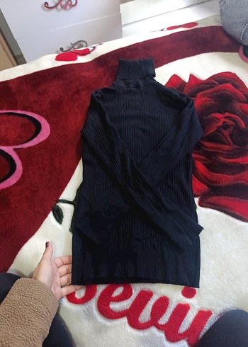 Siyah Kadın Boğazlı İnce Triko Kazak - Görsel 2