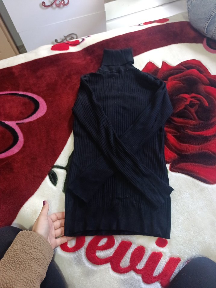 Siyah Kadın Boğazlı İnce Triko Kazak - Görsel 2