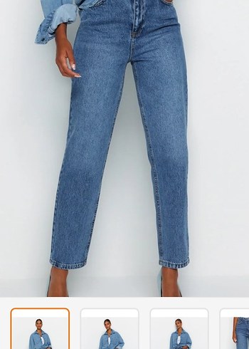 Düğmeli Mavi Kadın Denim Pantolon - Görsel 4