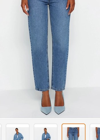 Düğmeli Mavi Kadın Denim Pantolon - Görsel 2