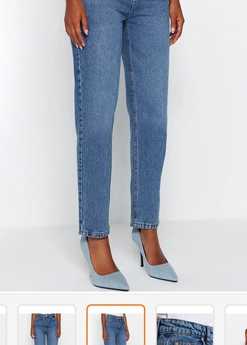 Düğmeli Mavi Kadın Denim Pantolon - Görsel 3
