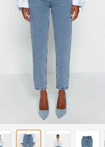 Düğmeli Beyaz Kadın Denim Pantolon - Görsel 2