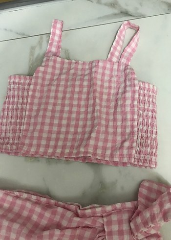 Pembe Kareli Askılı Bebek Kız Takımı - Görsel 3