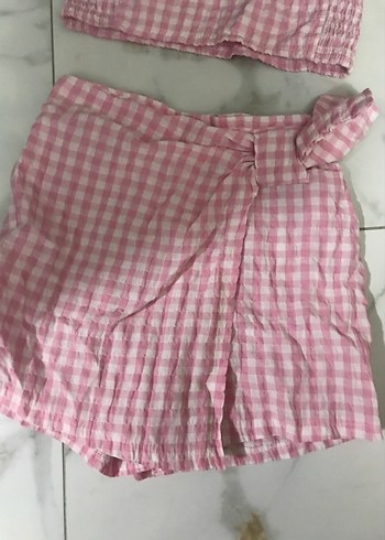 Pembe Kareli Askılı Bebek Kız Takımı - Görsel 2