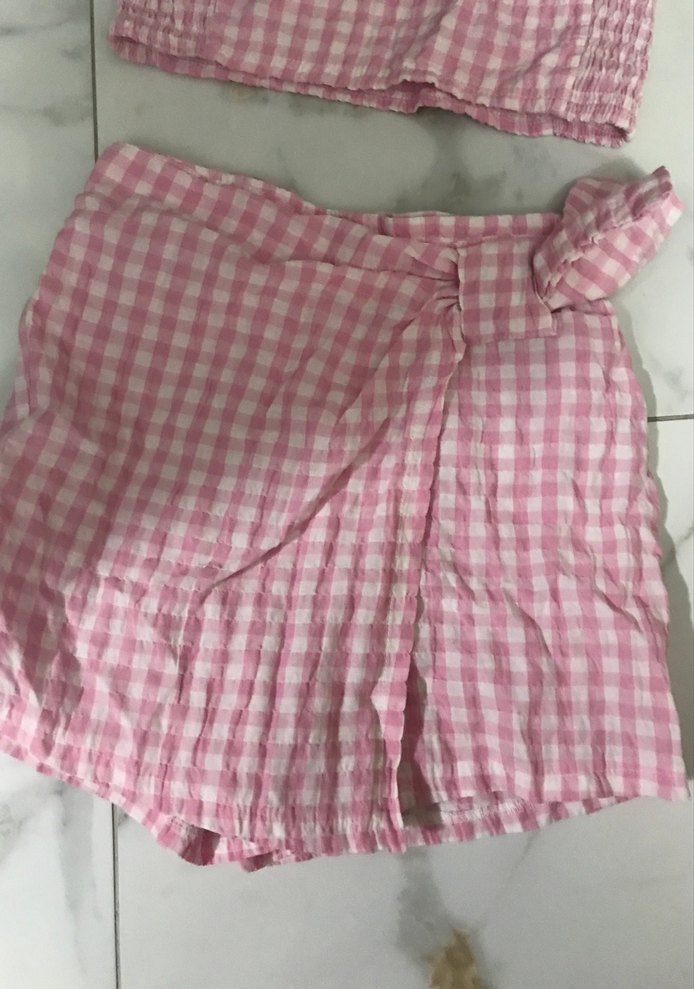 Pembe Kareli Askılı Bebek Kız Takımı - Görsel 2