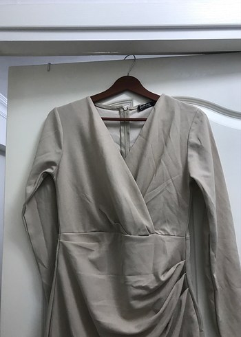 Bej Midi Kadın Elbise Uzun Kollu - Görsel 3