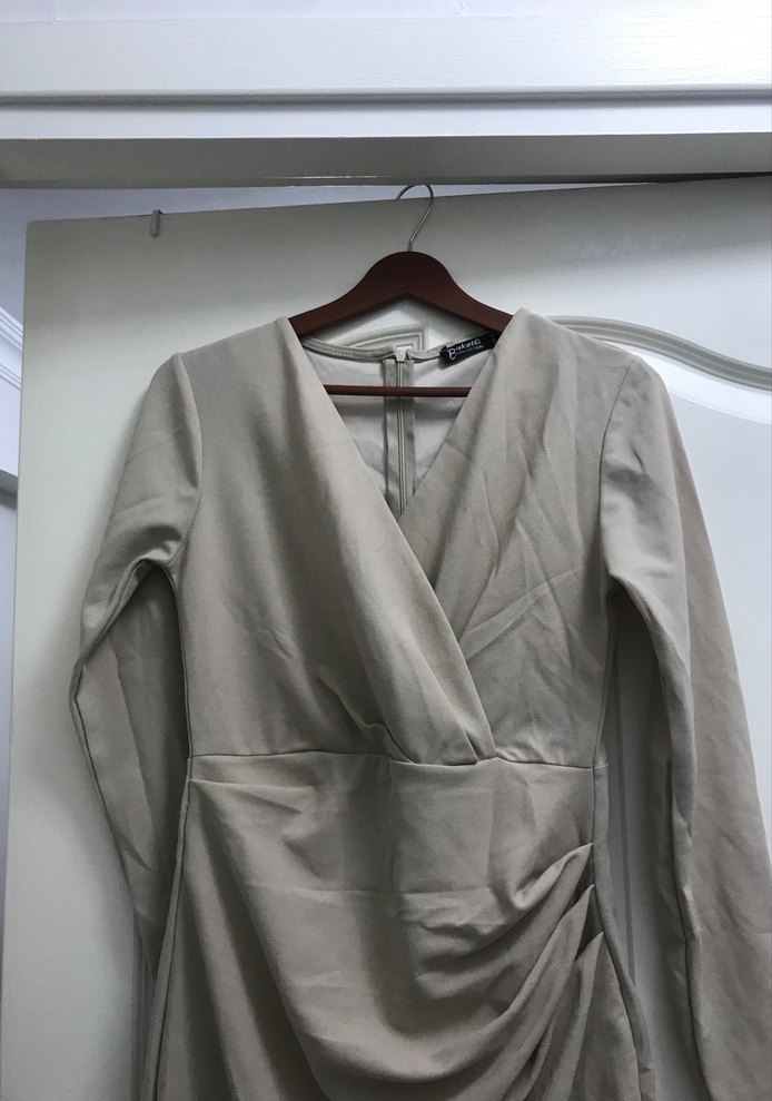 Bej Midi Kadın Elbise Uzun Kollu - Görsel 3