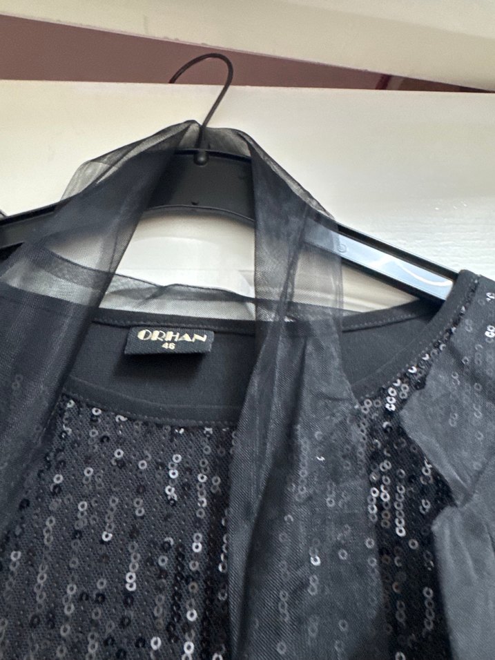 Siyah Uzun Kollu V Yaka  Abiye Elbise - Görsel 3