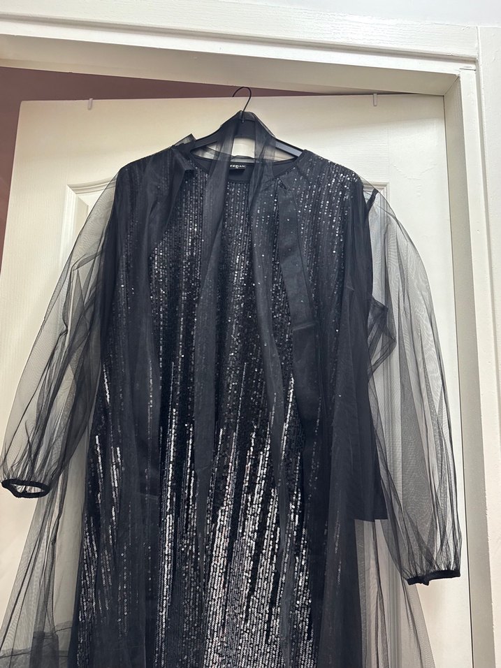 Siyah Uzun Kollu V Yaka  Abiye Elbise - Görsel 2