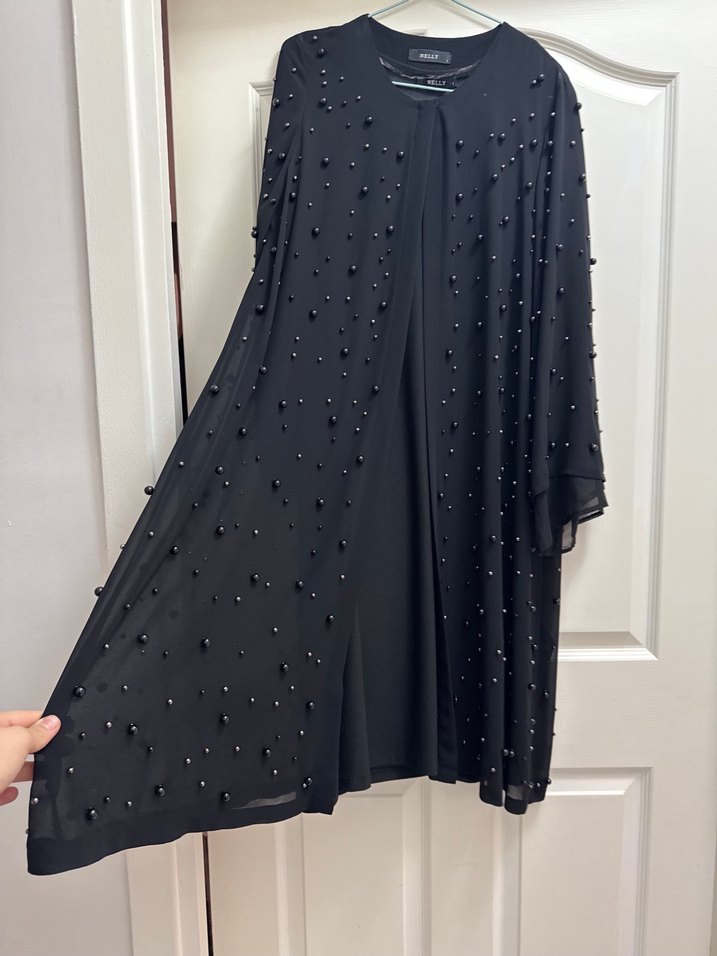 Boncuk İşlemeli Siyah Uzun Kollu Kadın Elbise - Görsel 3