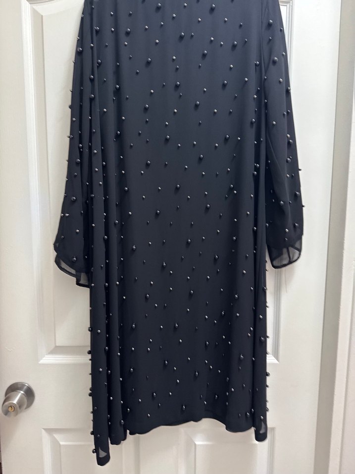 Boncuk İşlemeli Siyah Uzun Kollu Kadın Elbise - Görsel 4