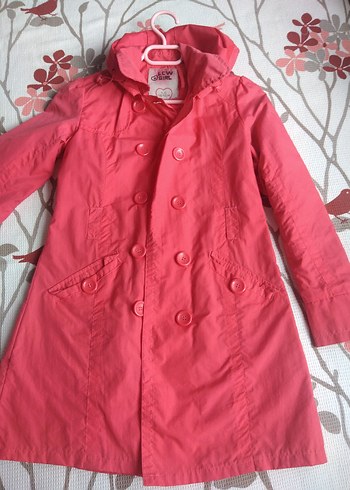 Kız Çocuk Kapüşonlu Renkli yağmurluk düğmeli - Görsel 2