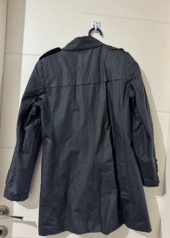 Düğmeli Siyah Midi Kadın Trençkot - Görsel 3