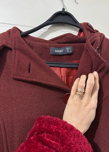 Kadın Bordo Kapüşonlu Kaban - Görsel 2