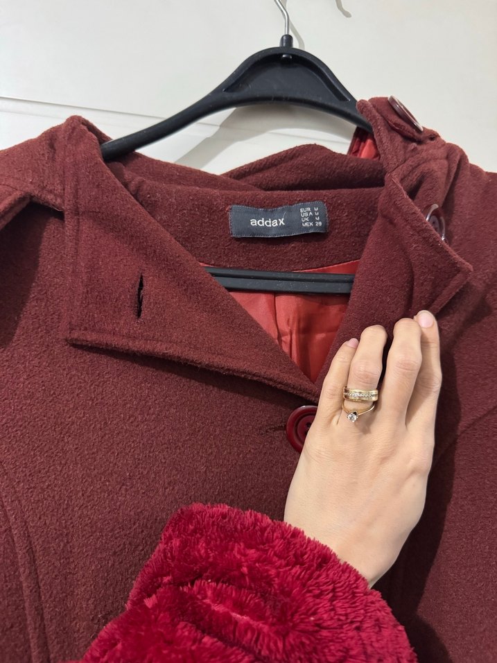 Kadın Bordo Kapüşonlu Kaban - Görsel 2