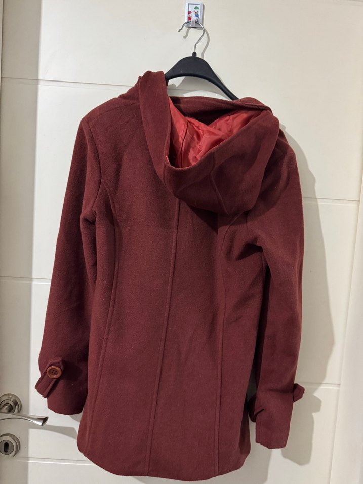 Kadın Bordo Kapüşonlu Kaban - Görsel 4