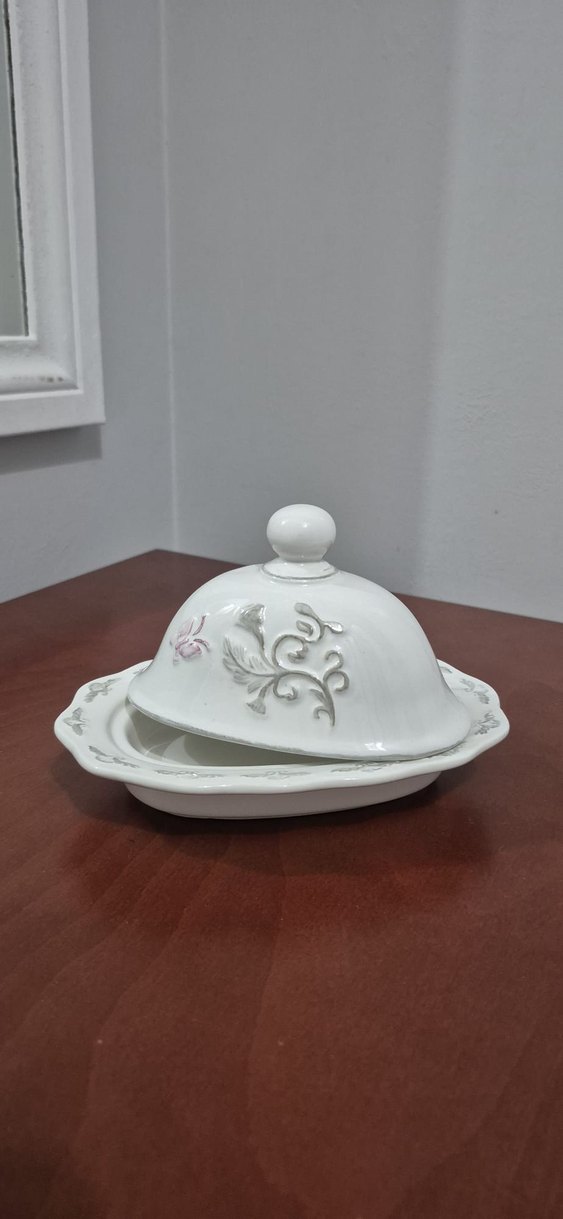 Çiçek Desenli Beyaz Kapaklı Tabak (tereyağlık) - Görsel 2