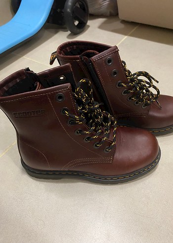 Bordo Deri Bağcıklı Kadın Bot - Görsel 4