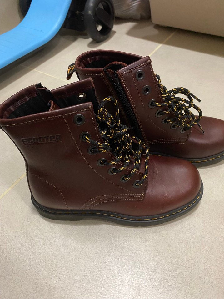 Bordo Deri Bağcıklı Kadın Bot - Görsel 4