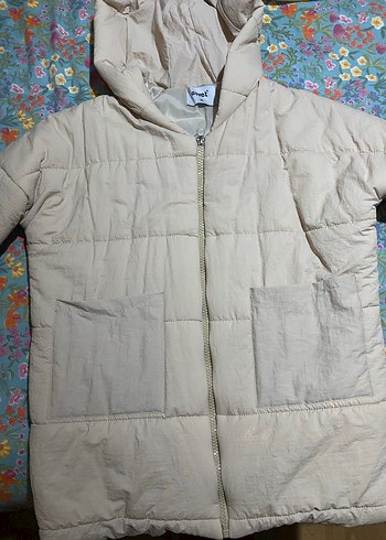 Kadın Bej Kapüşonlu Uzun Fermuarlı Ceket - Görsel 2