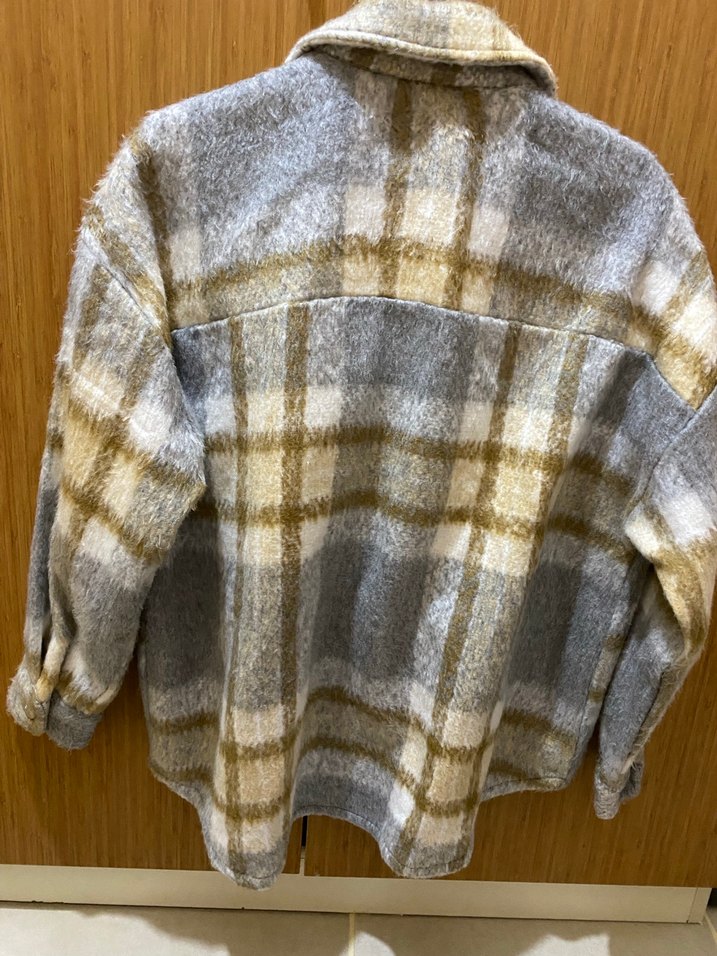 Gri Ekoseli Düğmeli Kadın Gömlek - Görsel 3